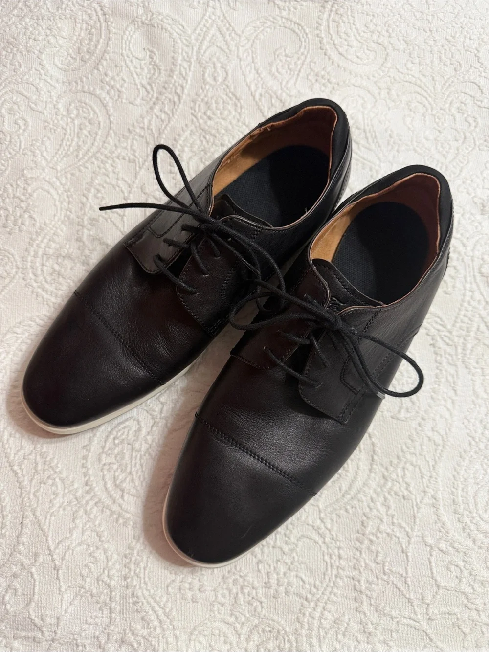 Florsheim Transit Cap Toe Oxfords Size 11 Mens Black Leather White Trim